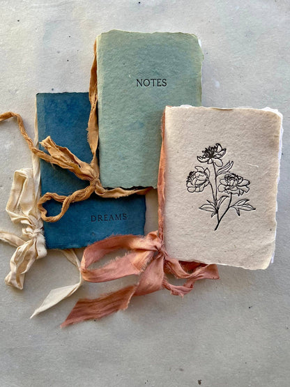 farmette - Notebooks - I: Dreams - indigo paper with soft cloud ribbon - Eventide Botanical Wellness