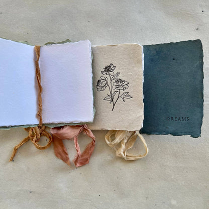 farmette - Notebooks - I: Dreams - indigo paper with soft cloud ribbon - Eventide Botanical Wellness