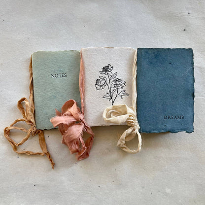 farmette - Notebooks - I: Dreams - indigo paper with soft cloud ribbon - Eventide Botanical Wellness