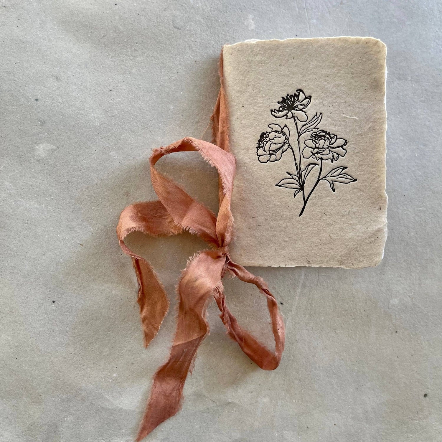 farmette - Notebooks - I: Peony - vanilla paper with watermelon silk ribbon - Eventide Botanical Wellness