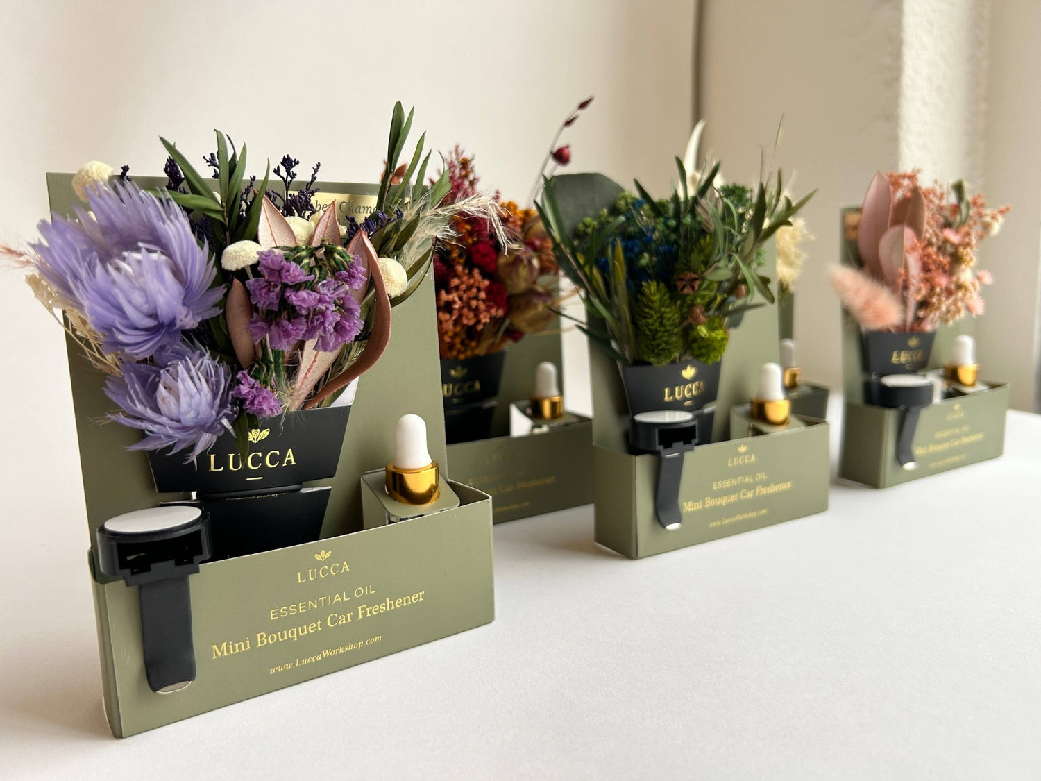 Lucca - Nontoxic Floral Car Air Freshener: Vanilla &amp; Rose - Eventide Botanical Wellness