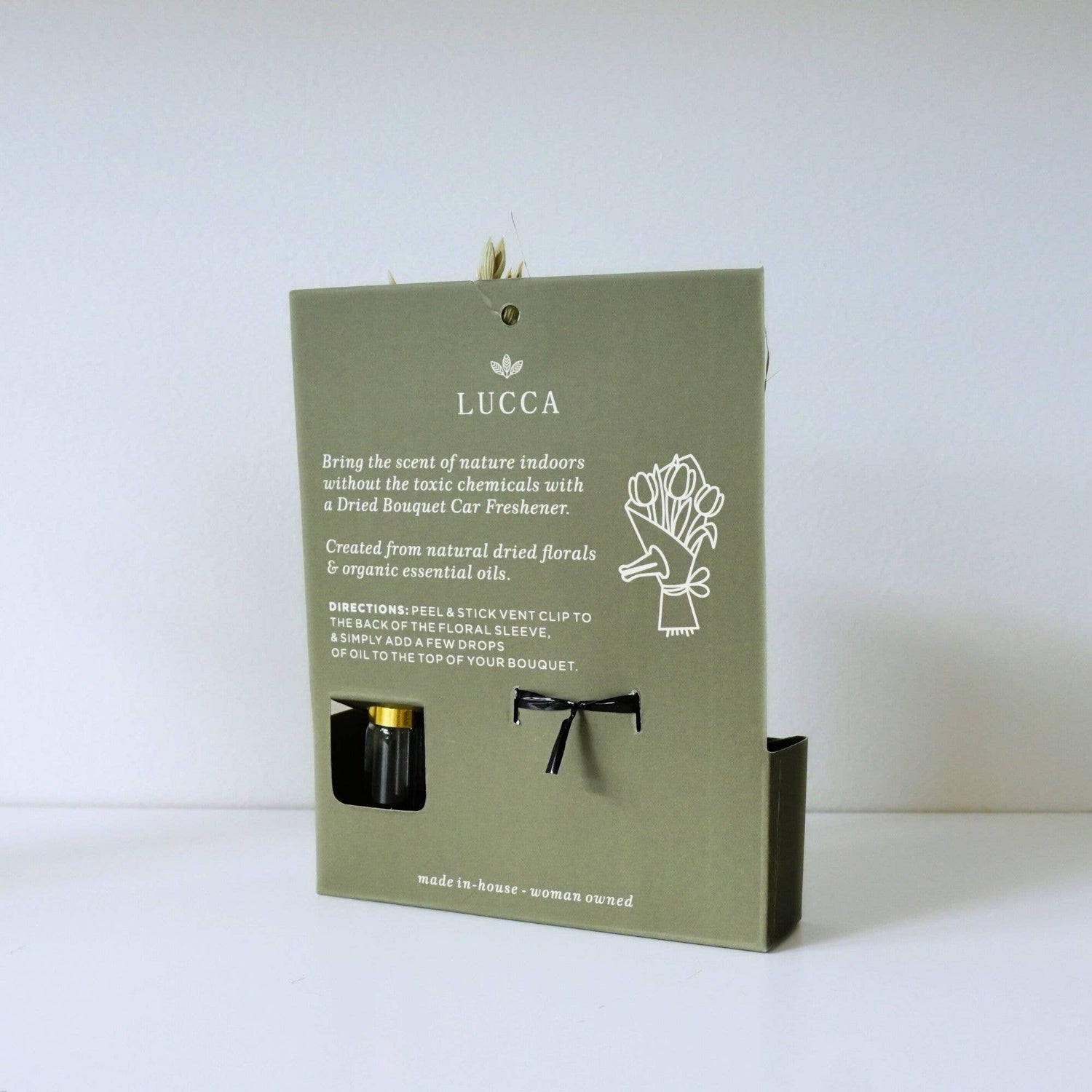 Lucca - Nontoxic Floral Car Air Freshener: Vanilla &amp; Rose - Eventide Botanical Wellness