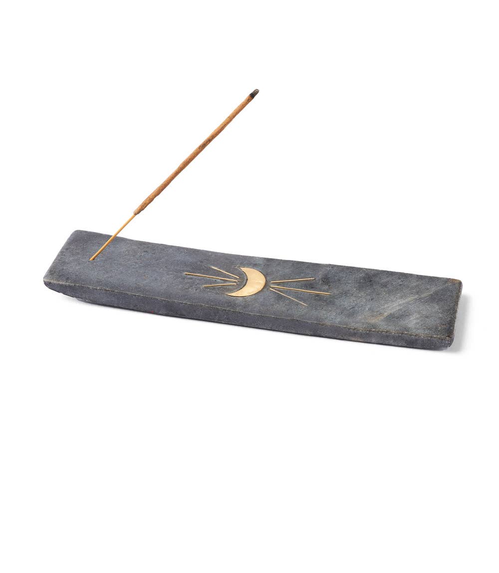 Matr Boomie Fair Trade - Indukala Moon Phase Incense Holder - Black Carved Marble - Eventide Botanical Wellness