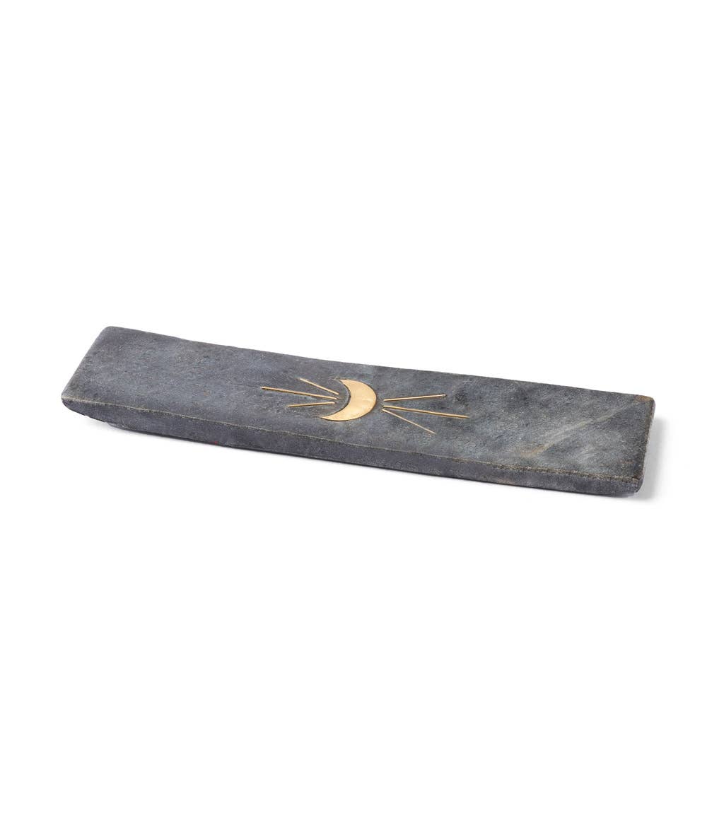 Matr Boomie Fair Trade - Indukala Moon Phase Incense Holder - Black Carved Marble - Eventide Botanical Wellness