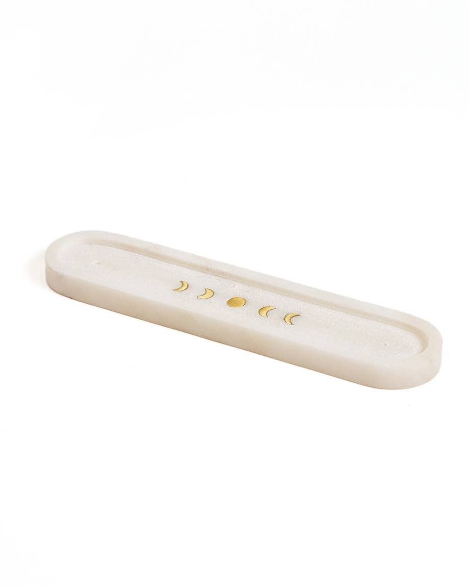 Matr Boomie Fair Trade - Indukala Moon Phase Incense Holder - White Carved Marble - Eventide Botanical Wellness