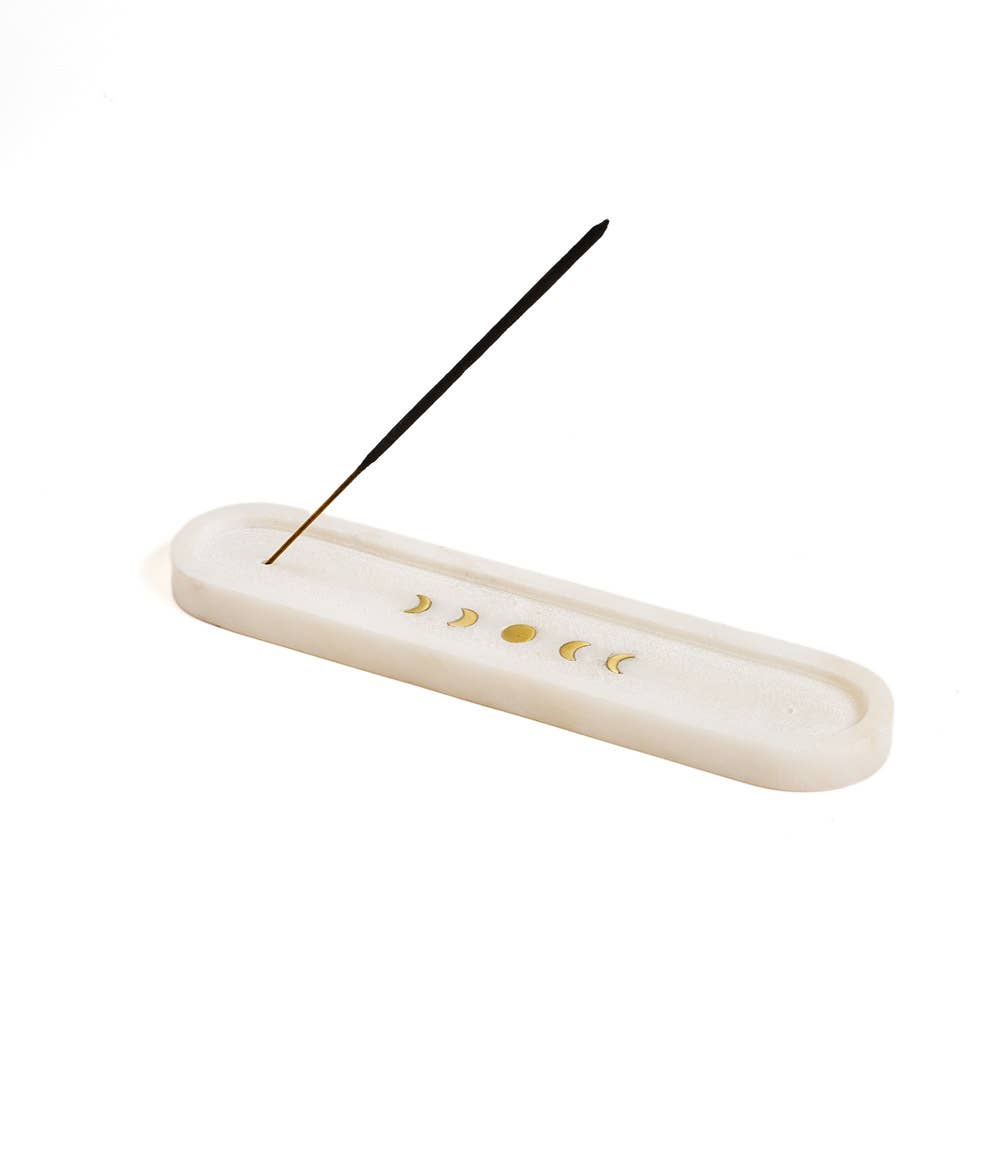 Matr Boomie Fair Trade - Indukala Moon Phase Incense Holder - White Carved Marble - Eventide Botanical Wellness