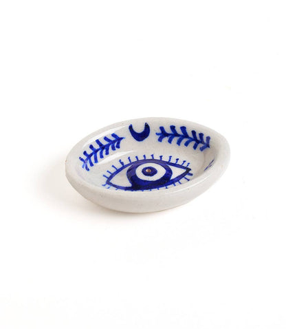 Matr Boomie Fair Trade - Lalita Evil Eye Incense Holder - Hand Painted Blue &amp; White - Eventide Botanical Wellness