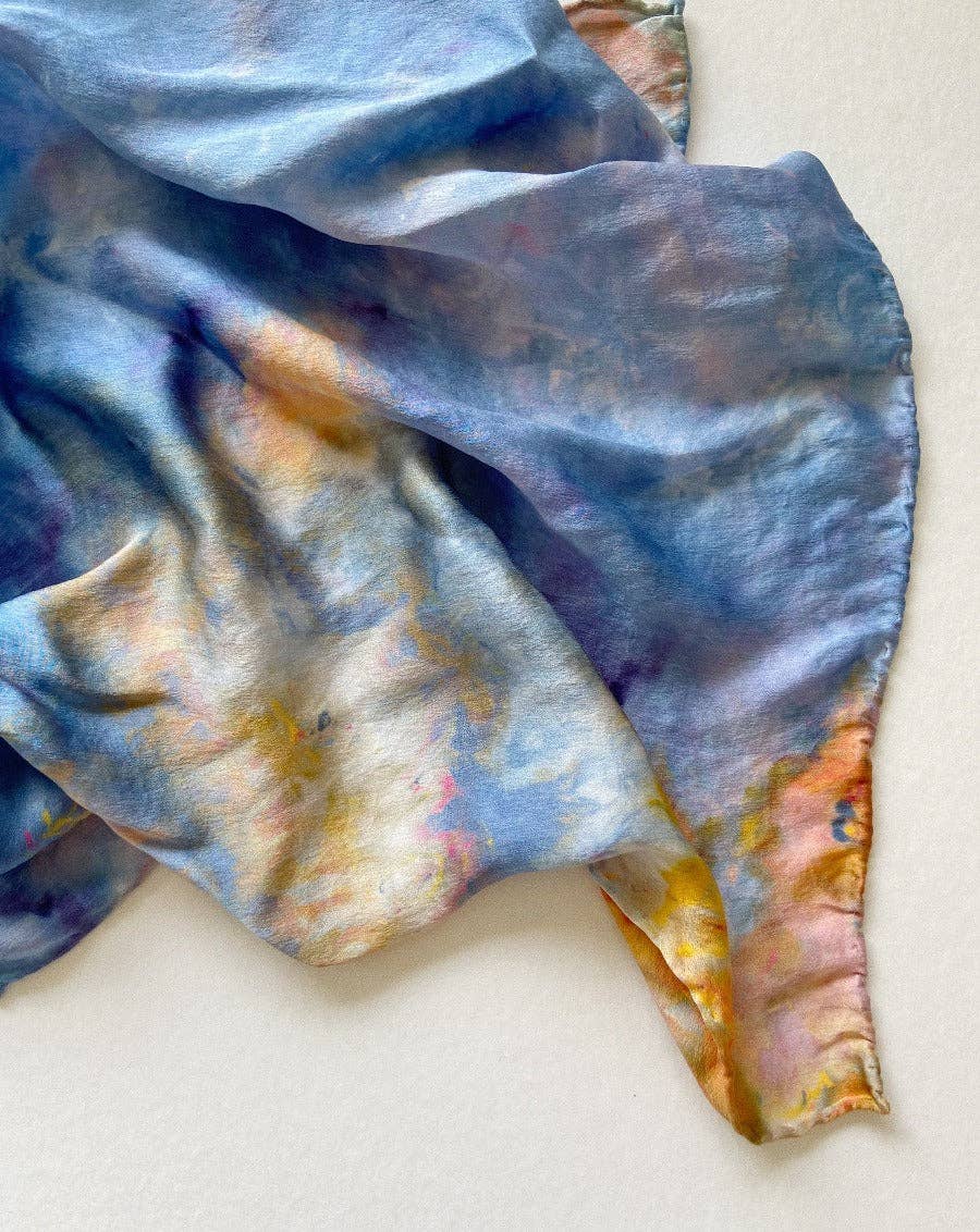 Mira Blackman - Silk Scarf Hand Dyed (10 Colors) Lg Tie Dye Scarves/ Bandana: Dawn / Small (21x21) - Eventide Botanical Wellness