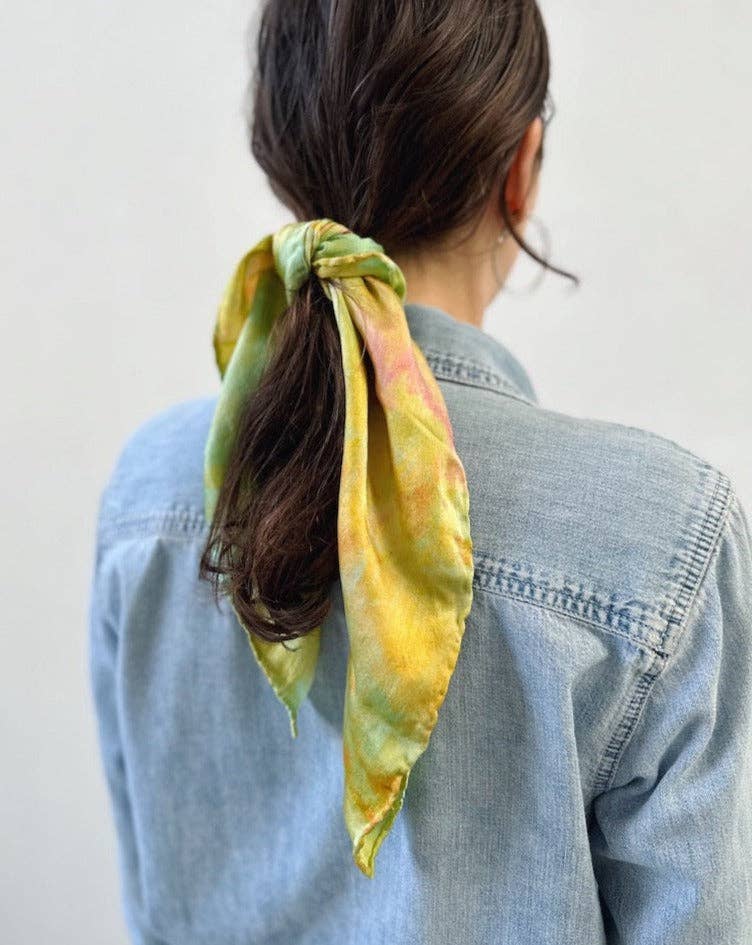 Mira Blackman - Silk Scarf Hand Dyed (10 Colors) Lg Tie Dye Scarves/ Bandana: Dawn / Small (21x21) - Eventide Botanical Wellness