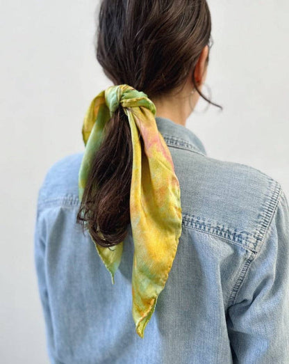 Mira Blackman - Silk Scarf Hand Dyed (10 Colors) Lg Tie Dye Scarves/ Bandana: Dawn / Small (21x21) - Eventide Botanical Wellness