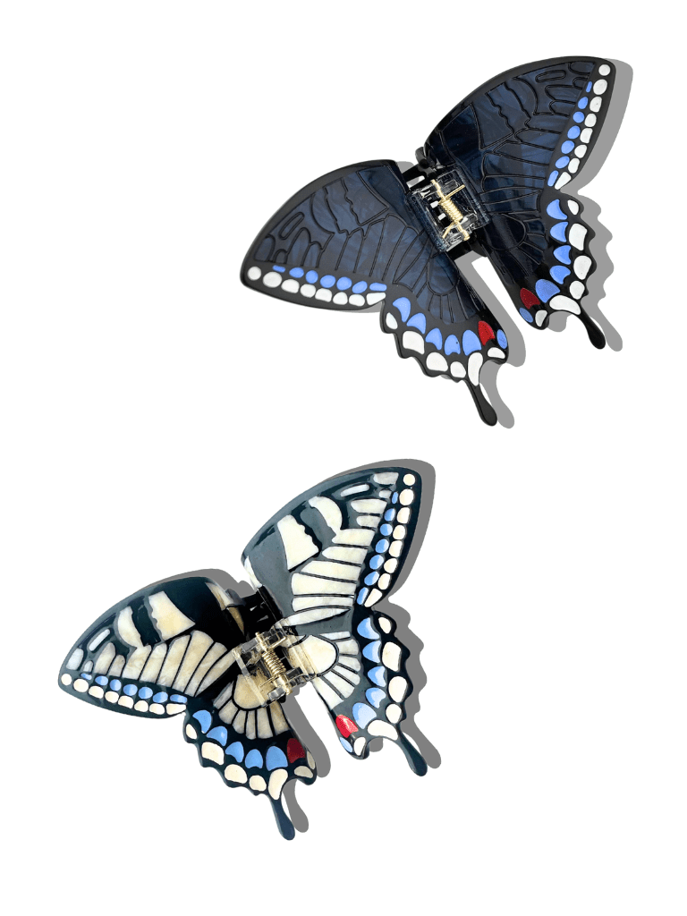 Solar Eclipse - Hand - Painted Swallowtail Butterfly Claw Hair Clip: Navy - Eventide Botanical Wellness