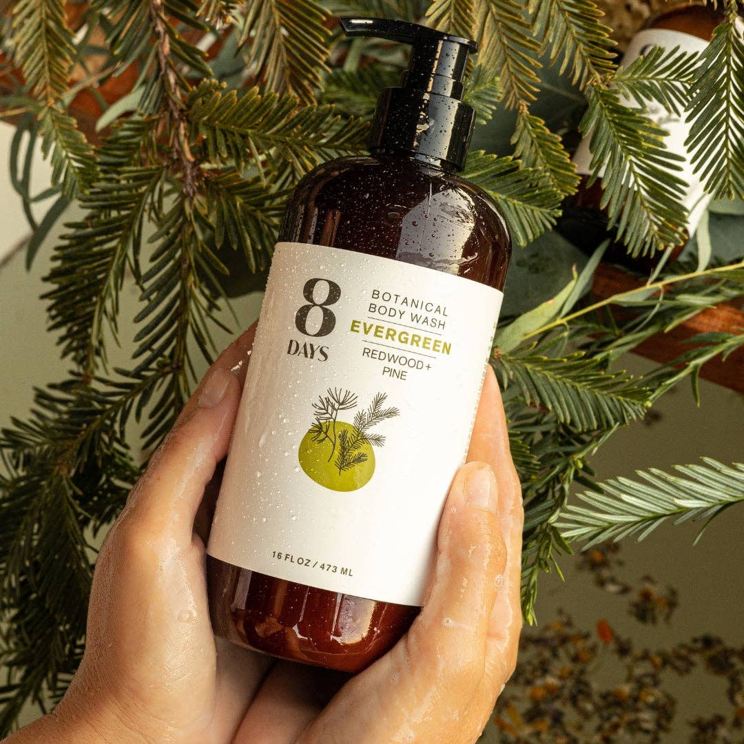 8 Days Botanicals - Evergreen Botanical Body Wash: 16 oz Family-Friendly Plastic - Eventide Botanical Wellness