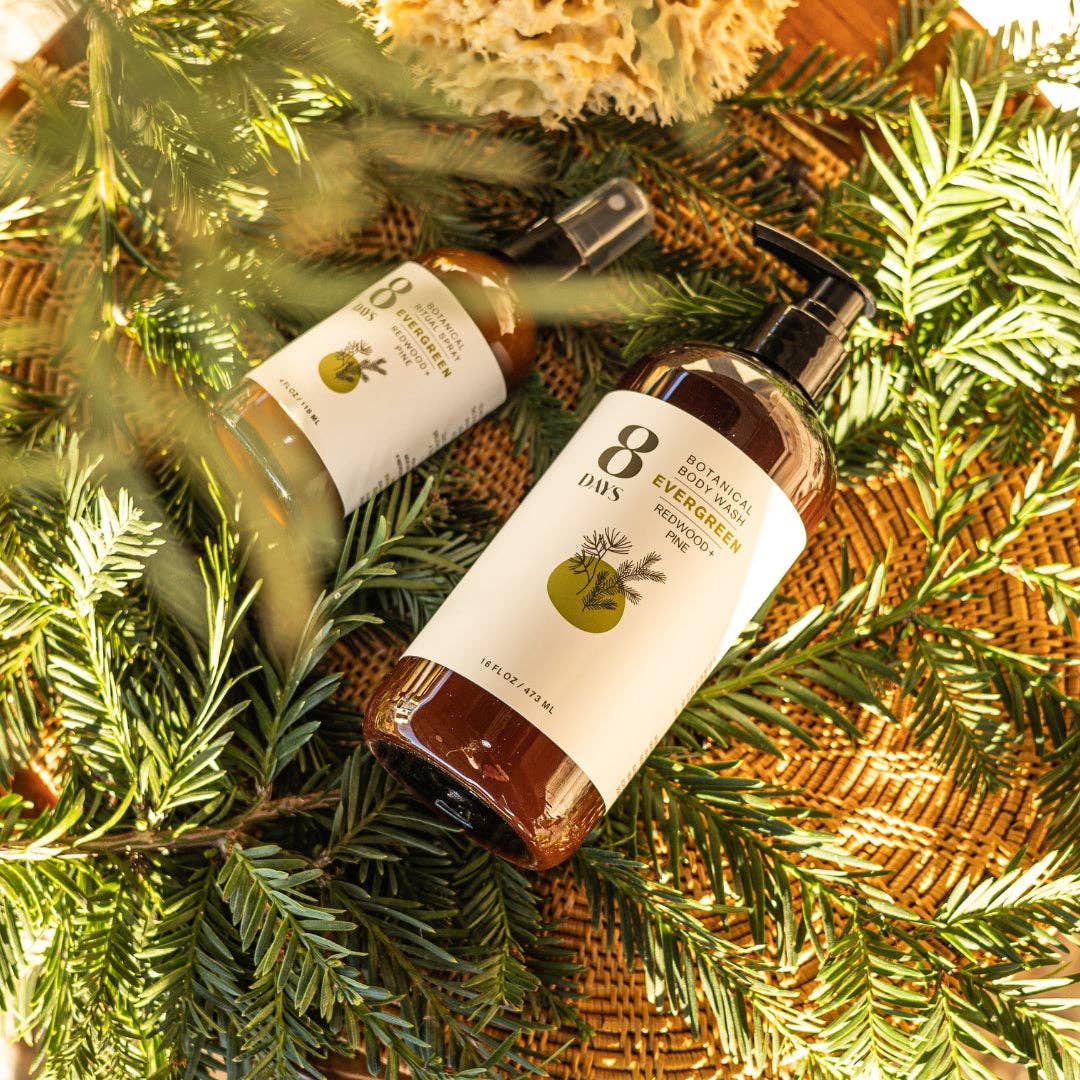 8 Days Botanicals - Evergreen Botanical Body Wash: 16 oz Family-Friendly Plastic - Eventide Botanical Wellness