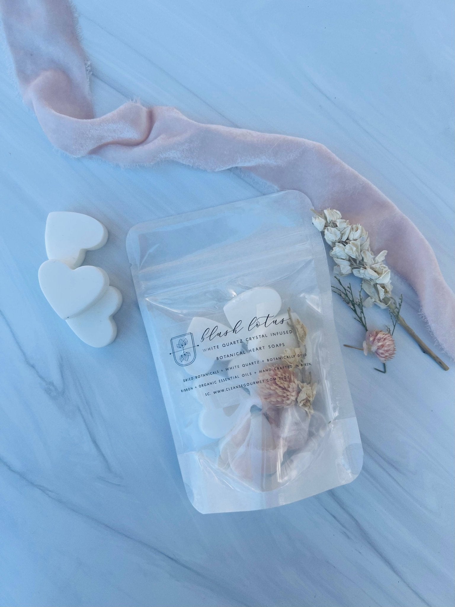 Blush Lotus crystal + botanicals infused heart hand soaps - Eventide Botanical Wellness